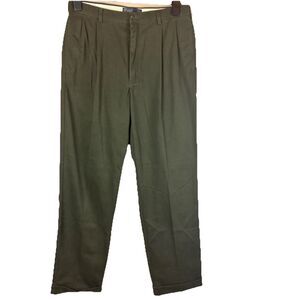Polo Ralph Lauren Mens Olive Green Cotton Pleated Cuffed Pants Sz 36(35)X34(33)